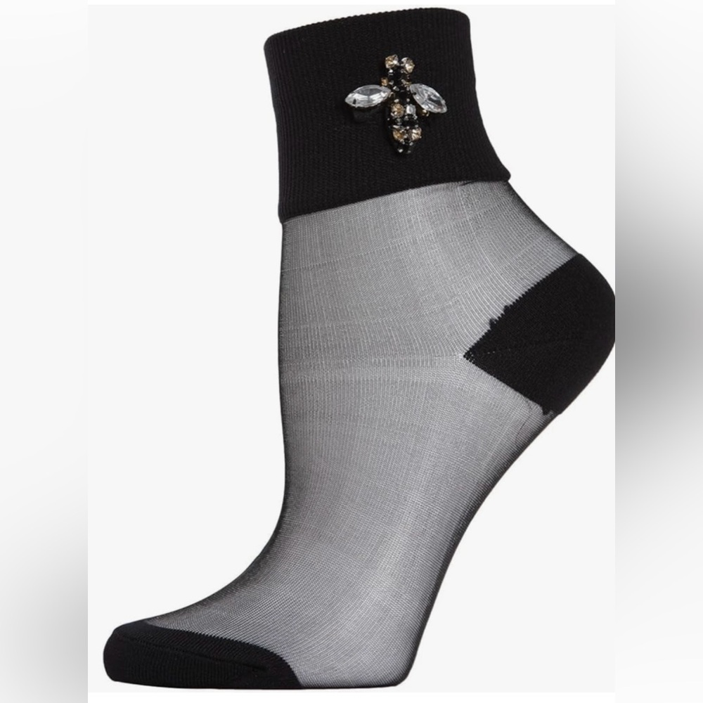 MEMOI
WOMEN'S QUEEN BEE
RHINESTONE CUFF SHEER
ANKLET SOCK black new 9-11